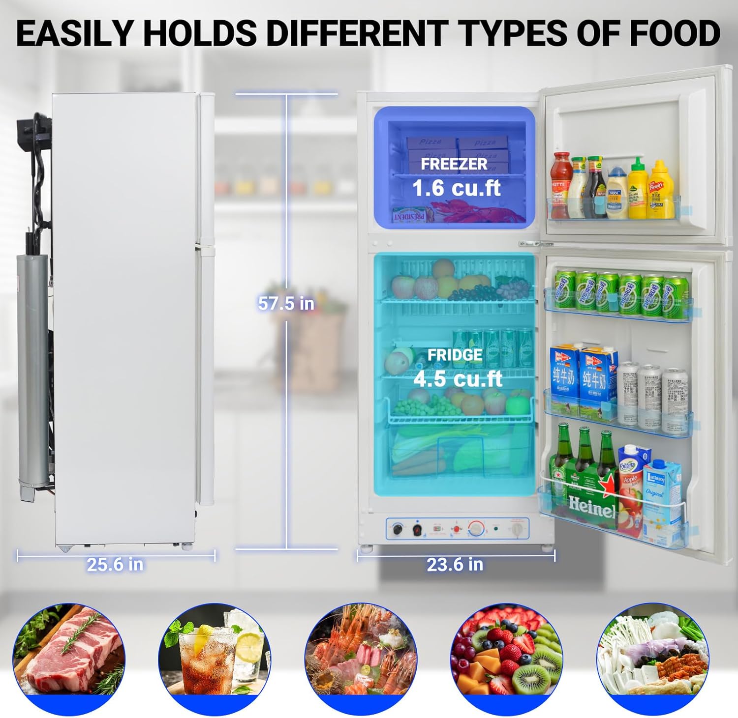 Smad Off Grid Propane Refrigerator, 6.1 cu.ft Gas Fridge, Propane Refrigerator Freezer, 110V/Propane with Top Freezer, for Garage,RV,Food Truck,Chalets