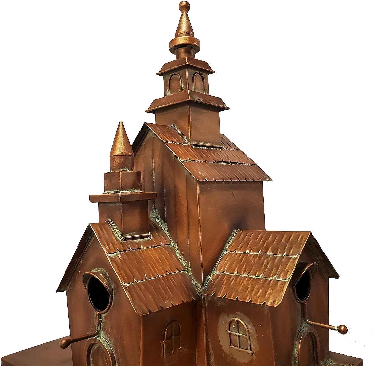Zaer Ltd. Large Copper Colored Multi-Birdhouse Stakes, Room for 4 Bird Families in Each (Castle Home)
