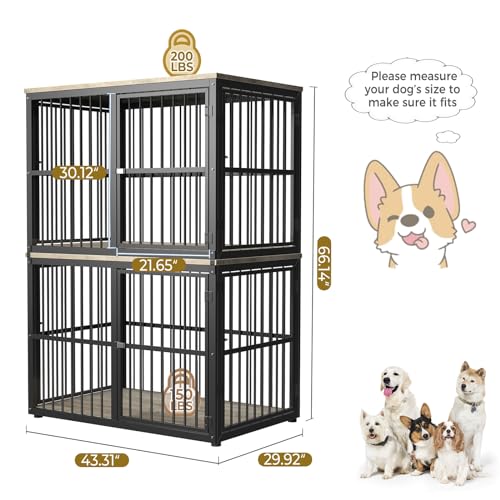 86.62''Dog Crate Furniture Large Breed TV Stand with Double Rooms,Wooden Dog Kennel Dog Crate End Table with Removable Divider for Large Medium Dogs, Can Use Separately, Brown