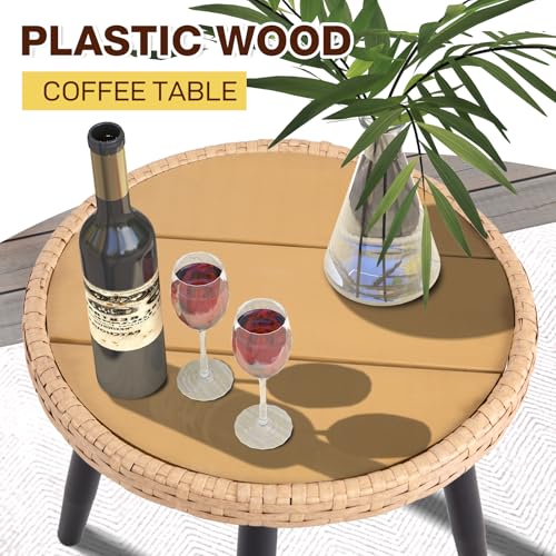 3 Pieces Patio Bistro Set, Outdoor Wicker Table and Chairs Set of 2, Rattan Balcony Furniture Set with Cushions for Front Porch Apartment Backyard Deck,Beige