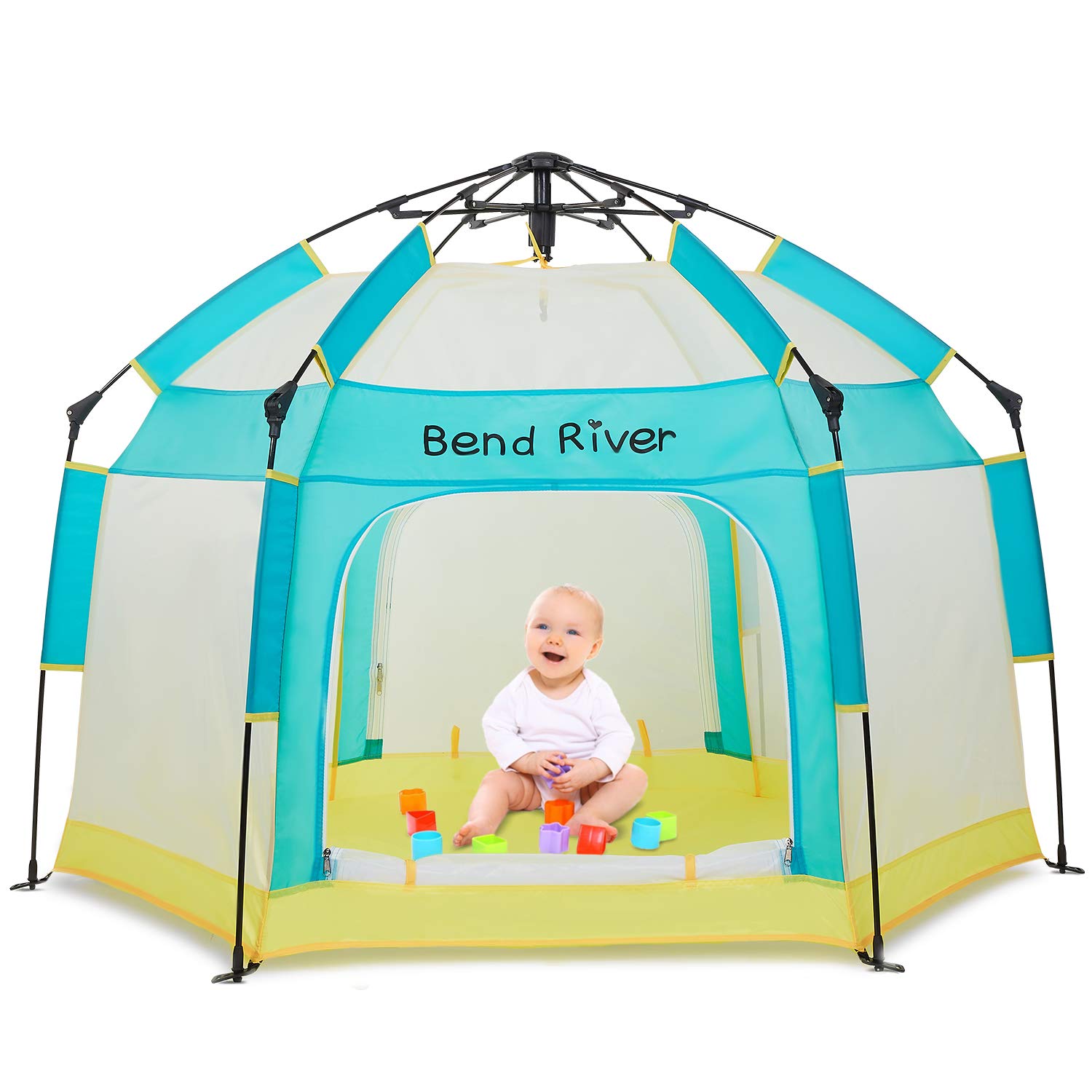 Bend River Baby Playpen with Canopy, Portable Baby Beach Tent, Toddler Play Yard Indoor and Outdoor, Foldable Mosquito Net for Infant