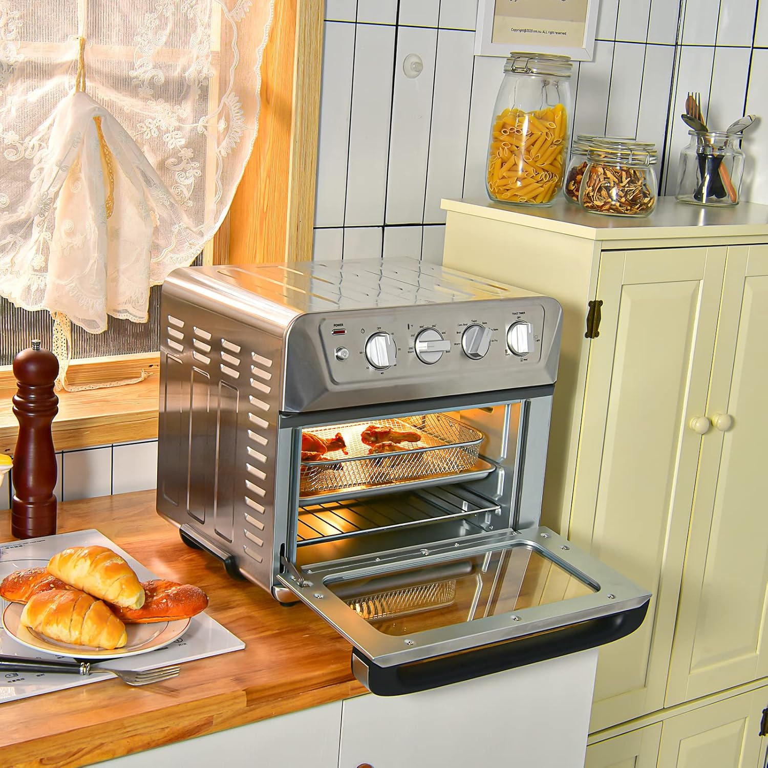 21.5 QT Air Fryer Toaster Oven, 7-in-1 Air Fryer Oven Combo w/Timer, Auto Shut-off, Accessories Recipe, Stainless Steel Convection Countertop Oven for Bake, Broil, Toast, Reheat, Fry