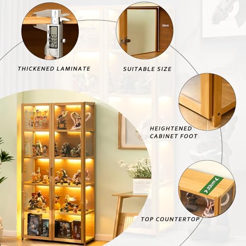 Curio Display Cabinet, 5-Tier Storage Shelves with Acrylic Glass Door, Collectibles Toy Organizers Rack & Display Shelf, Kids Bookshelf and Bookcase for Playroom, Bedroom