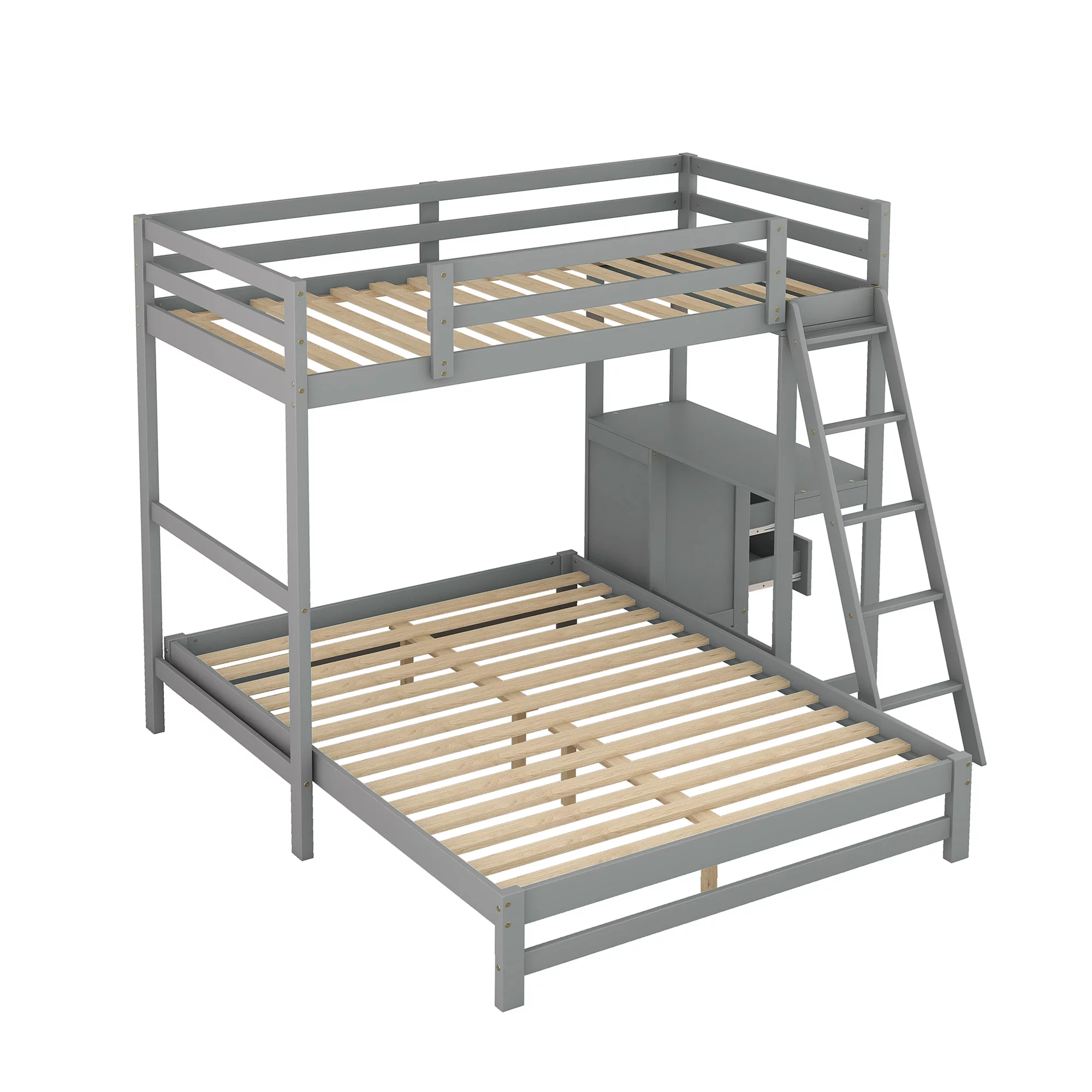 EUROCO Twin over Full Bunk Bed with Desk and Drawers for Kids Room, Gray