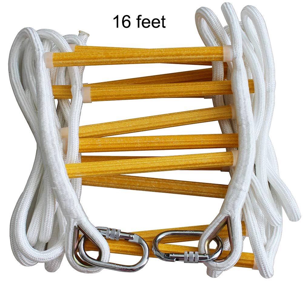 Isop Emergency Fire Escape Ladder 16 ft (2 Story) Flame Resistant Safety Rope Ladder with Hooks – Fast to Deploy u0026 Easy to U
