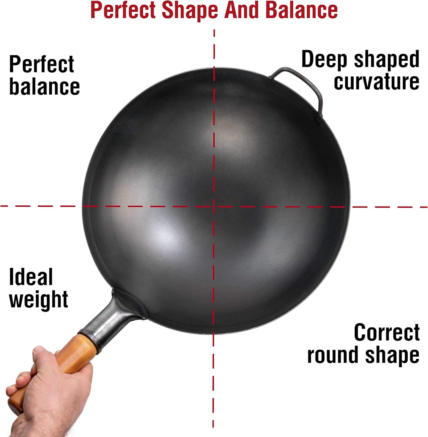 YOSUKATA Carbon Steel Wok Pan - 14 �� Woks and Stir Fry Pans - Chinese Wok with Round Bottom Wok - Traditional Chinese Japanese Woks - Black Steel Wok