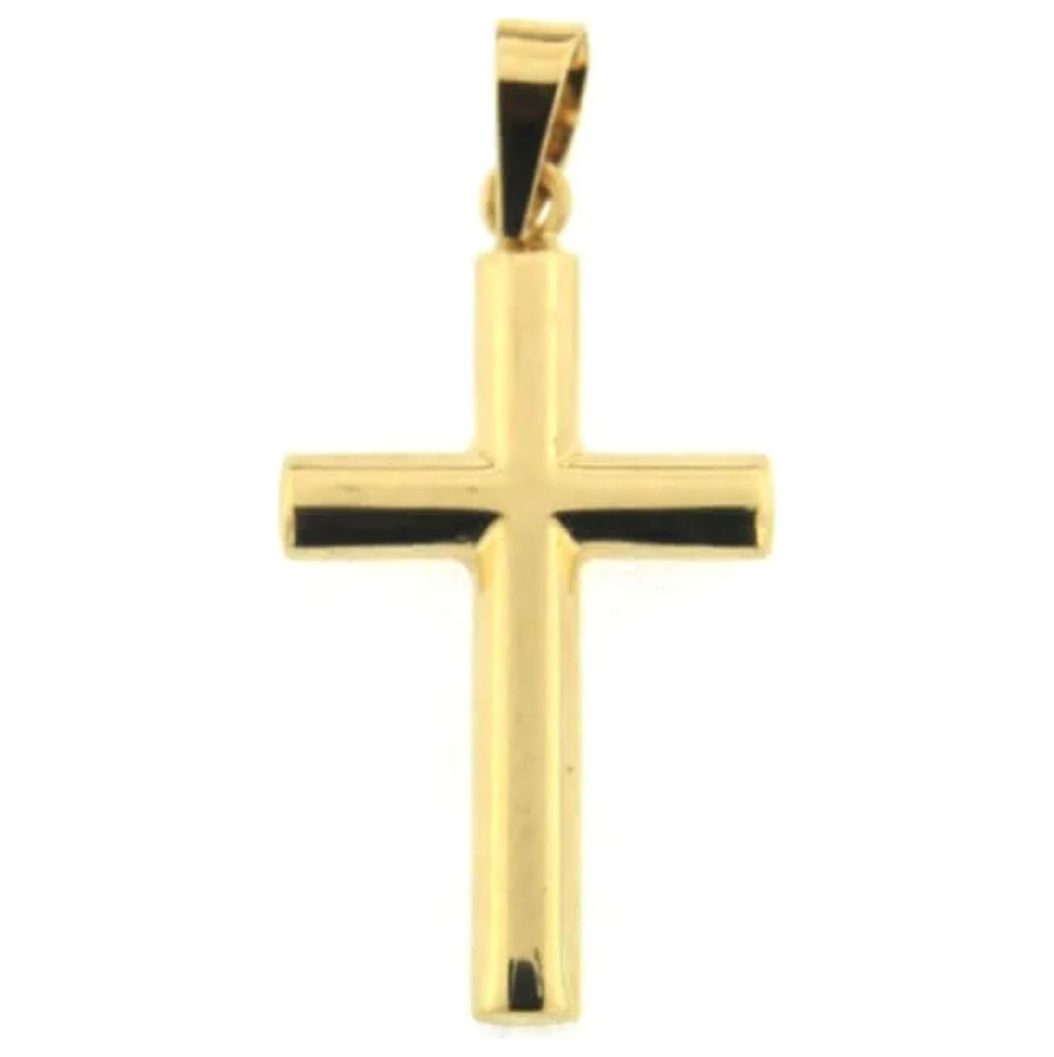 18K Solid Yellow Gold Polished Cross 1.09 inches