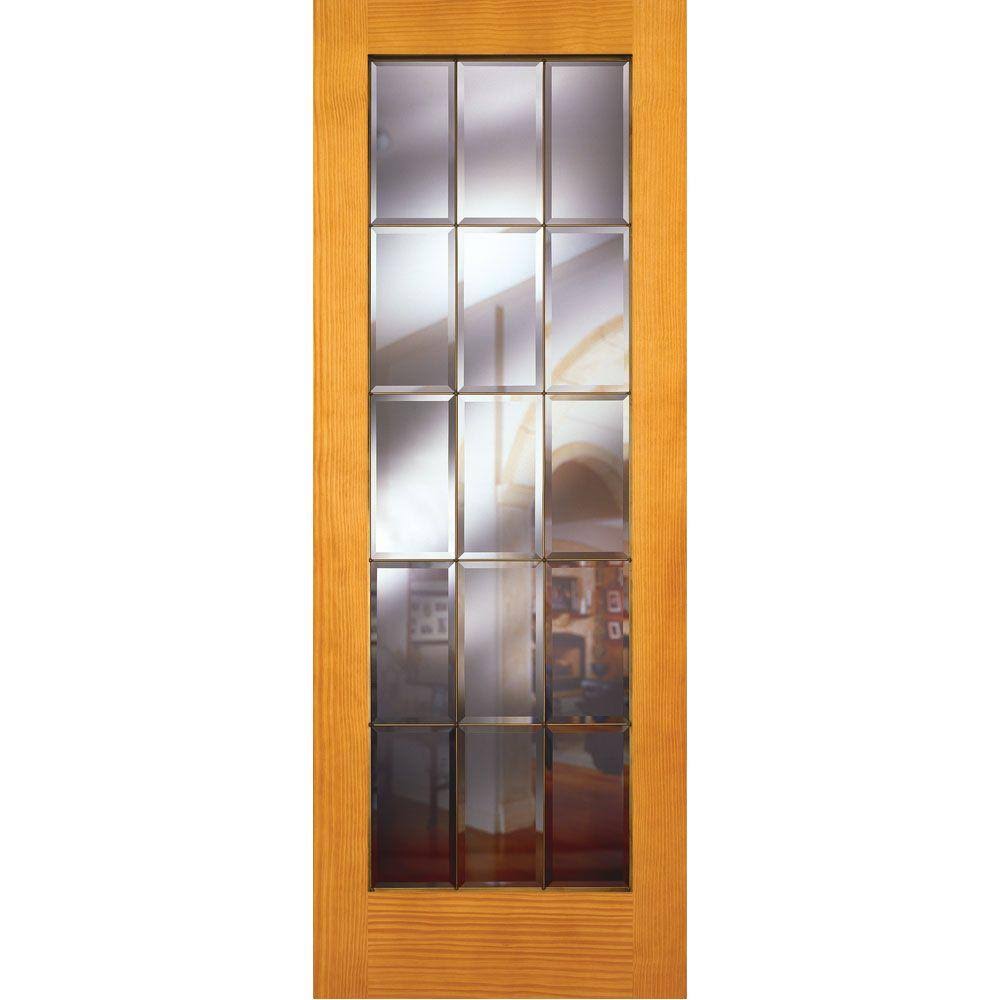 Feather River Doors 30 in. x 80 in. 15 Lite Unfinished Pine Clear Bevel Brass Woodgrain Interior Door Slab, Pine- Ready to Stain