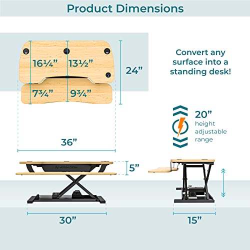 VERSADESK Electric Standing Desk Converter, 36 Inch PowerPro Height Adjustable Sit Stand Desktop Riser with Keyboard Tray, Built-in USB Charging Port, Holds 80 lbs, Push-Button Switch, Maple
