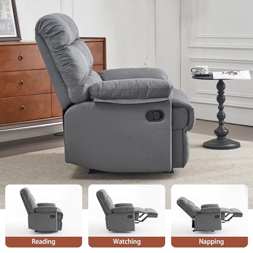 Rocker Recliner Chair for Adults, Overstuffed Large Manual Rocking Recliner, Upholstered Soft Fabric Living Room Reclining Sofa Chair(Gray)
