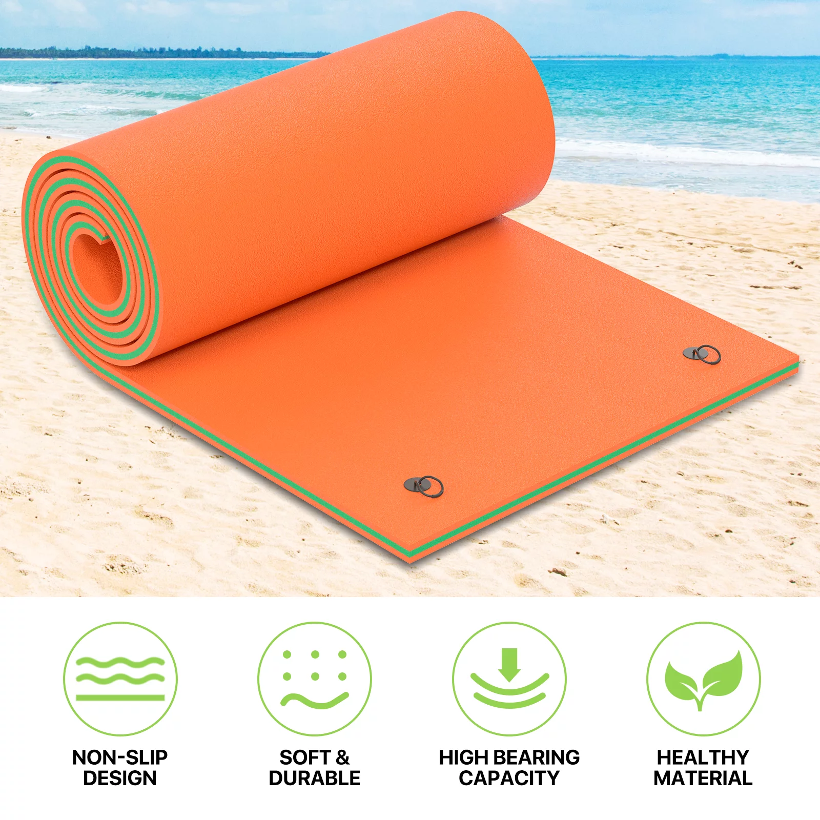 Magshion 18' x 6' Water Floating Mat, 3-Layer Tear-Resistant XPE Foam Water Floating Pad Lily Pad for Pool Lake River Ocean Outdoor Water Activities, Orange