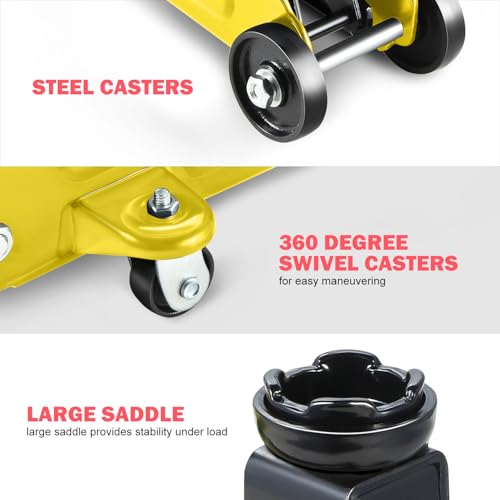 DNA MOTORING Floor Jack 3 Ton (6000 lbs) Capacity, Fast Lift Service Jack Low Profile Steel Heavy Duty Hydraulic Car Jack, Lifting Range 3"-20", Black, TOOLS-00475-BK