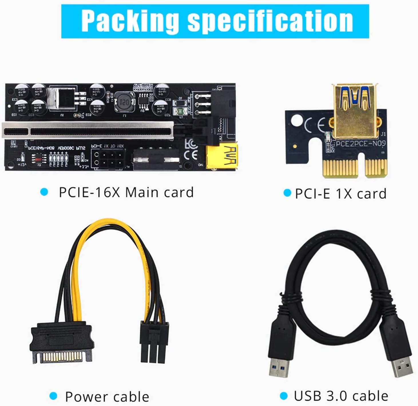 6PCS Riser VER009C Plus USB 3.0 PCI-E Riser VER009C Plus Express Cable Riser for Video Card X16 Extender PCI-E Riser Card for Mining Pack of 2