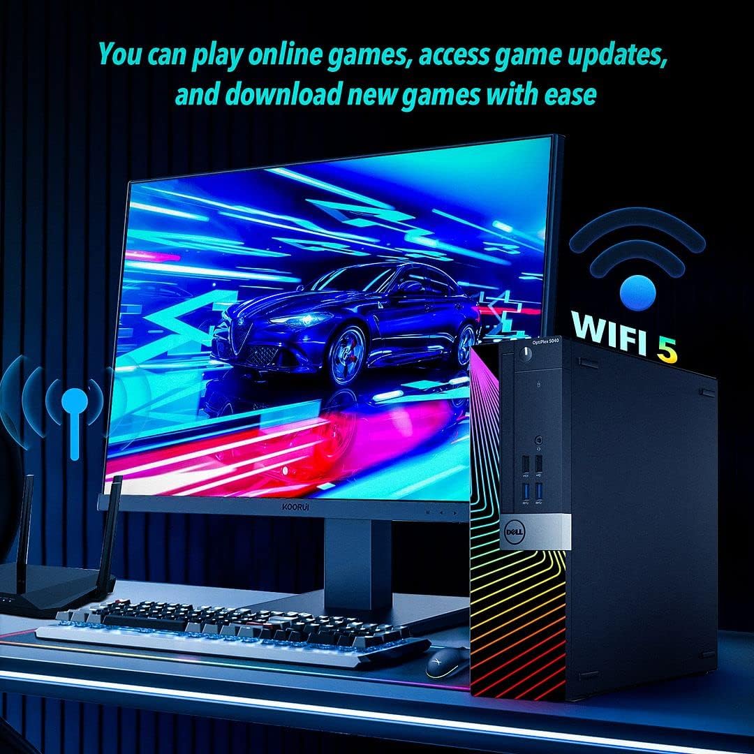 Dell Gaming PC Desktop Computers with 24 Inch Koorui Monitor Bundle, GT 1030 2GB GDDR5, Intel Core i7-6700,16GB Ram 512GB SSD, Built-in WiFi Ready, Windows 10 Pro, Altec RGB Keyboard Mouse (Renewed)