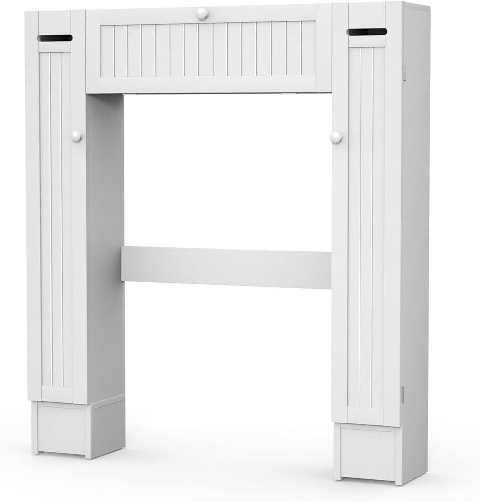 Freestanding Over The Toilet Cabinet,Over-The-Toilet Storage Cabinet with 2 Side Doors,Space Saver Bathroom Storage Toilet Rack with Adjustable Shelves,Paper Holder,White