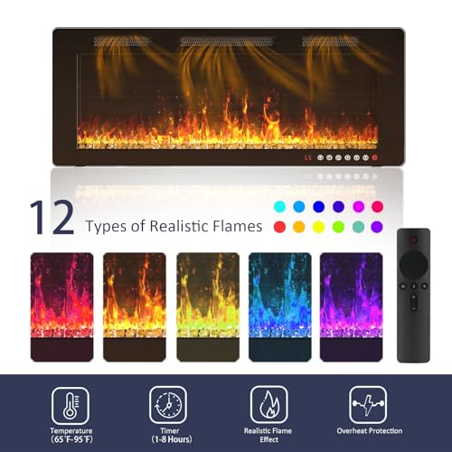 TV Stand with Fireplace, 36" Fireplace TV Stand LED Entertainment Center with Fireplace, 70 Inch Modern Electric Fireplace TV Stand for Living Room, Black TV Stand with Fireplace Up to 80" TVs