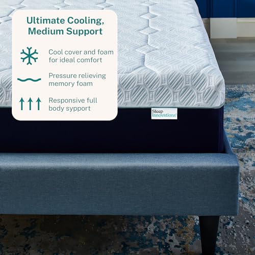 Sleep Innovations Ellis 12 Inch Advanced Cooling Gel Plus Memory Foam Mattress with Dual Cool Cover, Twin Size, Bed in a Box, Soothing Medium Support