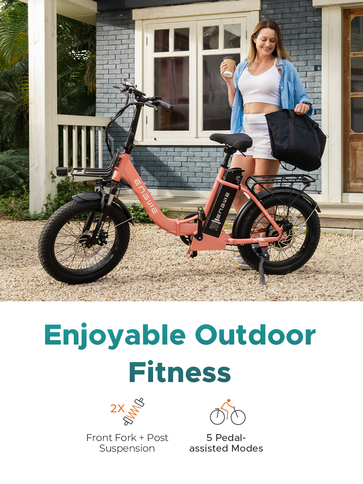 Engwe L20 2.0 Folding Electric Bike for Adults,750W Motor 28MPH Fat Tire Ebike,Pink