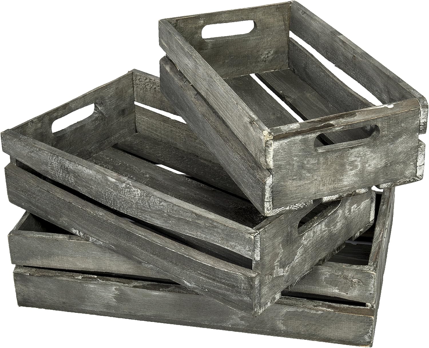 MyGift Farmhouse Style Barnwood Gray Wood Nesting Crates, Rustic Open Top Storage Pallet Boxes, Set of 3 Pack of 2