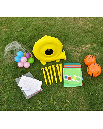RETRO JUMP Bouncy House for Kids Outdoor, Kids Bounce House, Inflatable Bounce House with Blower, Bouncing Ball Pit & Basketball Rim, Ocean Balls, Stakes, Repair Kits, Storage Bag Included