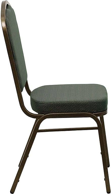 4 Pk. Hercules Series Crown Back Stacking Banquet Chair Green Patterned Fabric/Gold Vein Frame