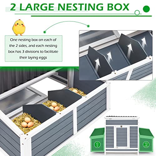 AECOJOY Chicken Coop, 56" Large Wooden Chicken Hutch with 6 Nesting Boxes, Outdoor Hen House Chicken Cage