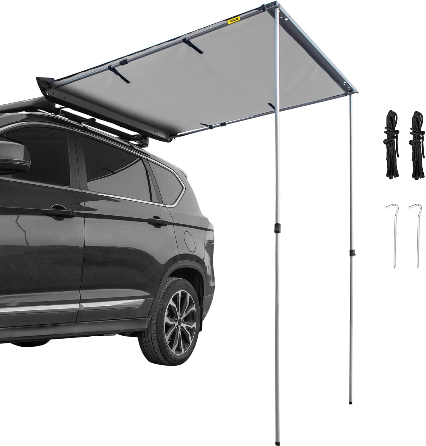 VEVOR Car Side Awning, 4.6'x6.6', Pull-Out Retractable Vehicle Awning Waterproof UV50+, Telescoping Poles Trailer Sunshade Rooftop Tent w/ Carry Bag for Jeep/SUV/Truck/Van Outdoor Camping Travel, Grey