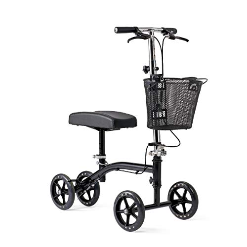 Medline Steerable Knee Walker, Large 8" Wheels, Adjustable Height and Storage Bag, Supports up to 300 lbs, Black