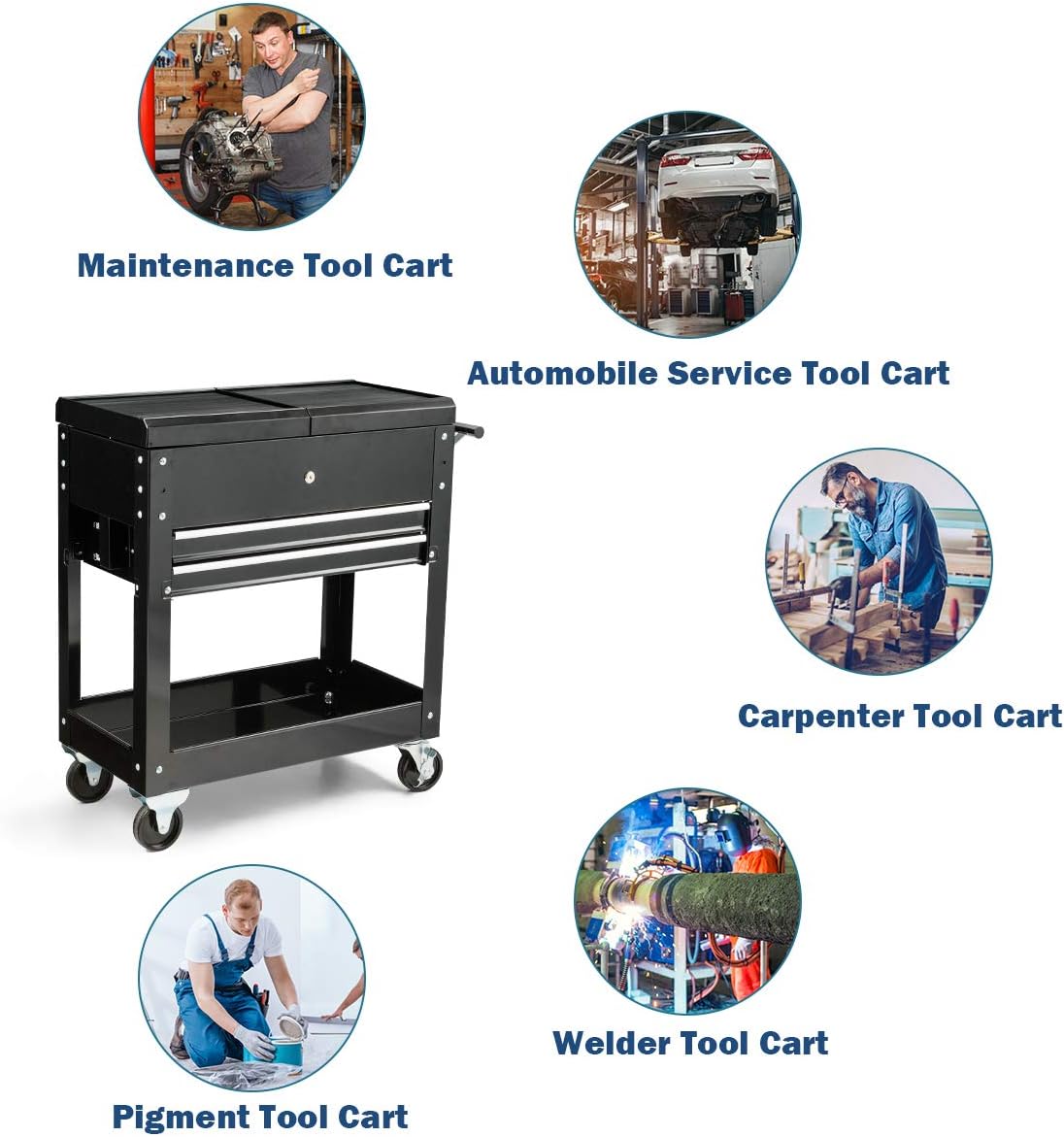 Goplus Rolling Tool Box, Tool Cabinet Cart on Wheels with Storage Drawers, Heavy Duty Steel Tool Storage Organizer for Garage Warehouse Workshop