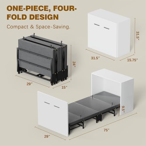 2 in 1 Murphy Bed Cabinet, Hide a Bed Cabinet, Folding Beds into Cabinets, Space-Saving Pull Out Murphy Beds Chest for Small Place Office Nap - Cot Size: 75" x 29"