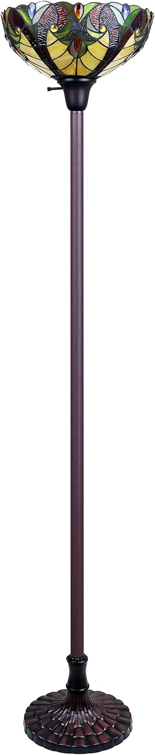 Chloe Lighting Adia Tiffany-Style Dark Bronze 1-Light Victorian Torchiere Floor Lamp 14" Shade
