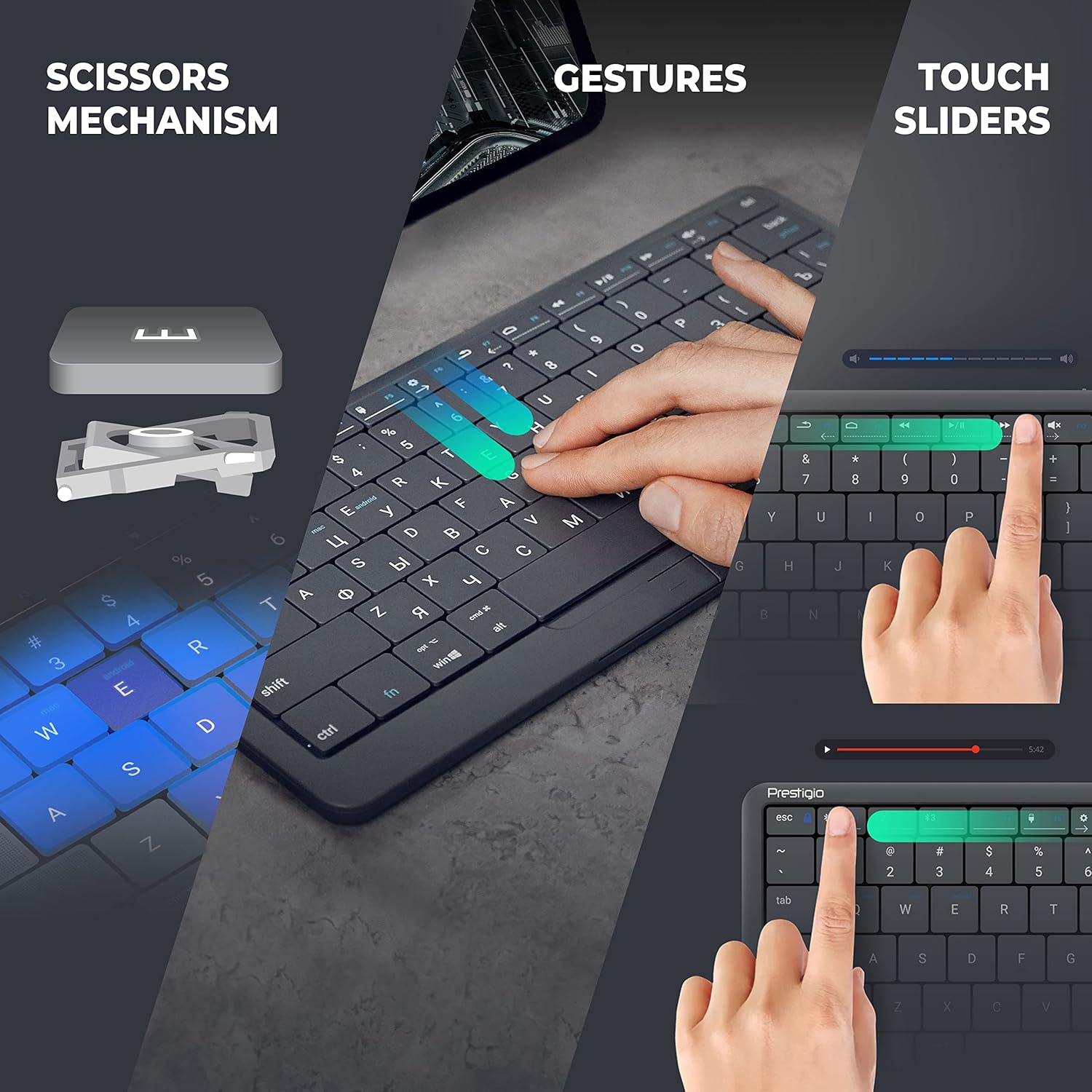 Click & Touch 2 - Smart Bluetooth Wireless Keyboard with Touchpad Embedded Into Keys | Auto-Switch Between Keyboard and Touchpad Modes | Multi-Device Rechargeable Keyboard with Phone App