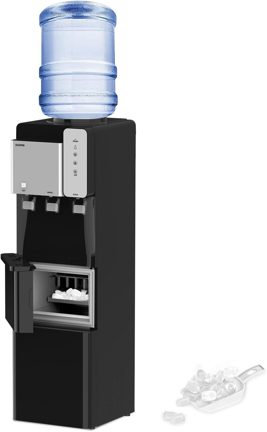 Hot and Cold Water Cooler Dispenser with Ice Maker 5 Gallon Bottle Top Load Built-in Ice Maker Perfect for Home Office