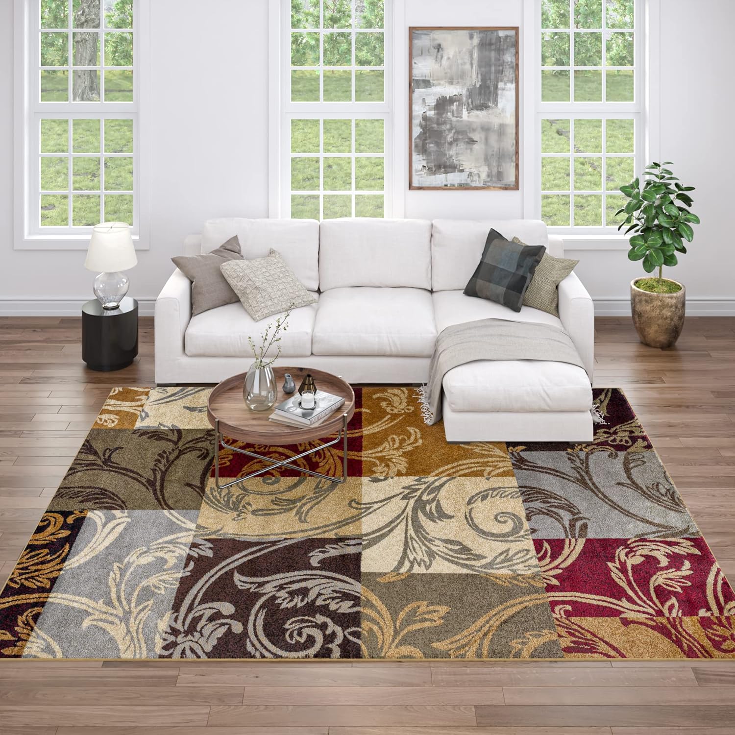 Reagan Transitional Floral Multi-Color Rectangle Area Rug, 8' x 10'
