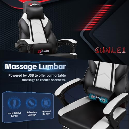 Gaming Chairs for Adults, Computer Chair with Footrest and Ergonomic High Back, Big and Tall Gamer Chairs with Massage Lumbar Support, 360° Swivel Height Adjustable, Blue