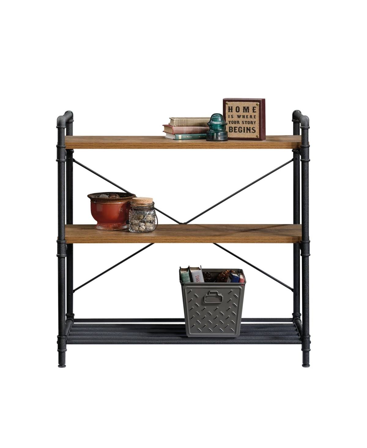 Sauder Iron City Anywhere Console Table, Checked Oak
