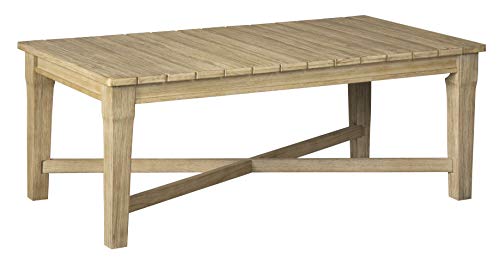 Signature Design by Ashley Carter Hall Outdoor Eucalyptus Patio Sofa with Cushion, Beige