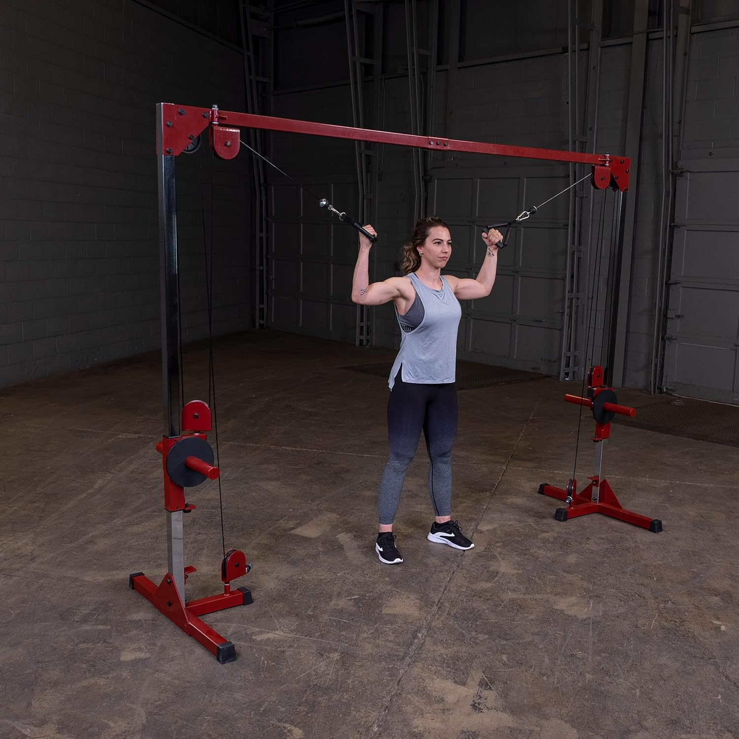 (BFCCO10) Cable Crossover Exercise Machine, 2" Olympic Sized Weight Carriage Dual Pulley Cable Machine for Strength Training, Red