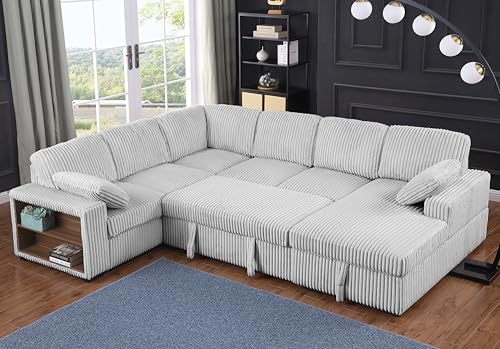 Oversized U-Shaped Sectional Sofa Couch Plush Corduroy Upholstered Modular Deep Seat Sofa&Couch Sectional W/Right Facing Chaise Lounge and 7 Toss Pillows for Home Apartment Living Room Furniture Sets