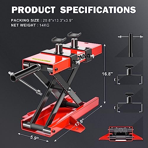 DNA MOTORING Motorcycle Lift Table 1000lbs Capacity Motorcycle Support Stand L 86.2in x W 22in Motorcycle Lift Jack Lifting Range 7.2-30.3in Black TOOLS-00780