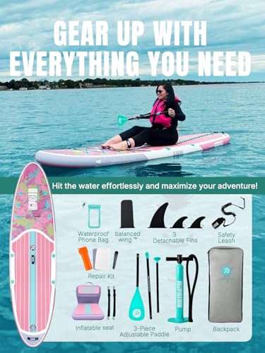 Niphean Inflatable Stand Up Paddle Board with SUP Accessories, Anti-Slip EVA Deck, 10’6’’ Inflatable Paddle Boards for Adults & Youth of All Skill Levels