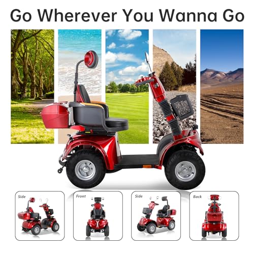 All Terrain Mobility Scooter,Heavy Duty Mobility Scooter for Seniors & Adults,500 lbs Capacity Heavy-Duty 4 Wheel Mobility Scooter Handicap Scooters for Adults (Red)