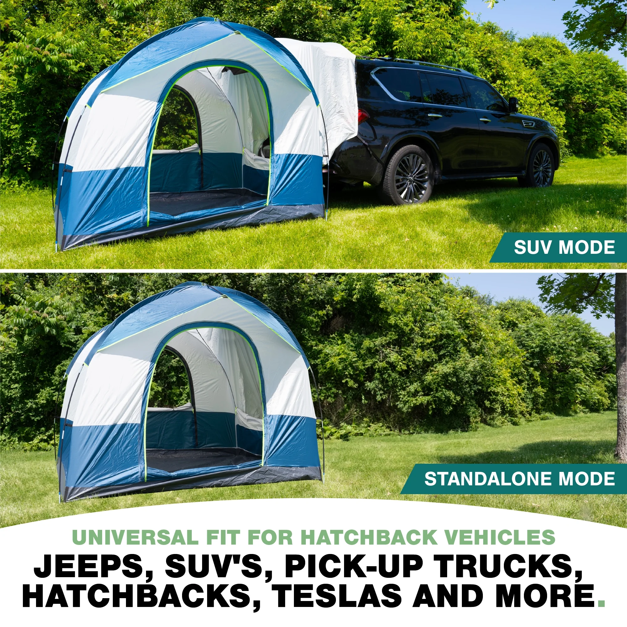 North East Harbor Universal SUV Camping Tent - Up to 8-Person Sleeping Capacity, Includes Rainfly and Storage Bag - 8' W x 8' L x 7.2' H - Gray and Blue