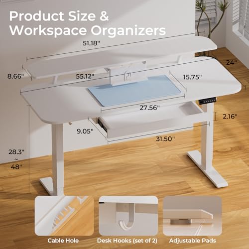 COMHOMA Electric Standing Desk with Drawers, 48 x 24'' Sit Stand up Desk with Monitor Stand, Laptop Stand, Height Adjustable Ergonomic Home Office Computer Desk with Memory Preset Controller (Black)