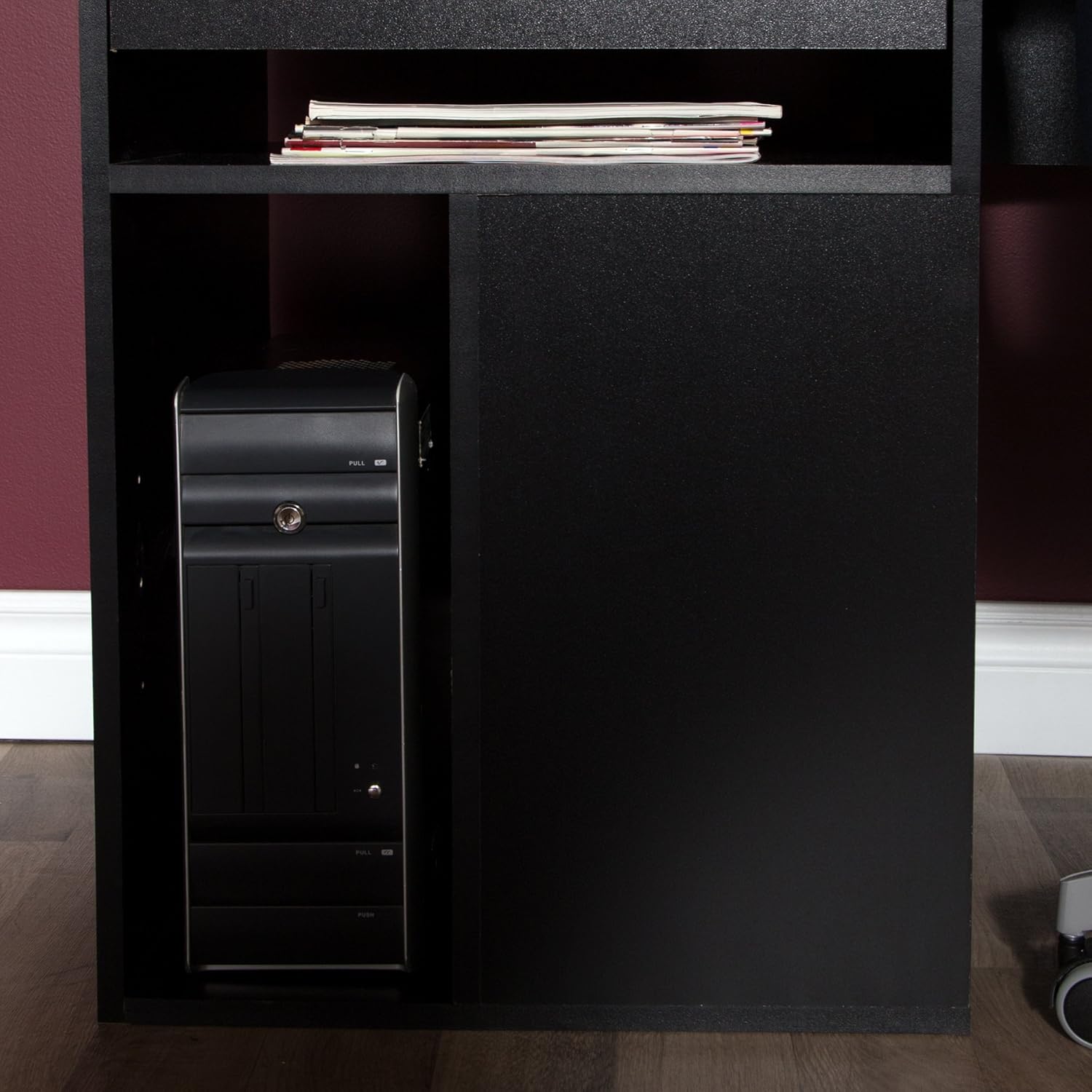 South Shore Narrow Home Office Computer Desk with Hutch, Pure Black