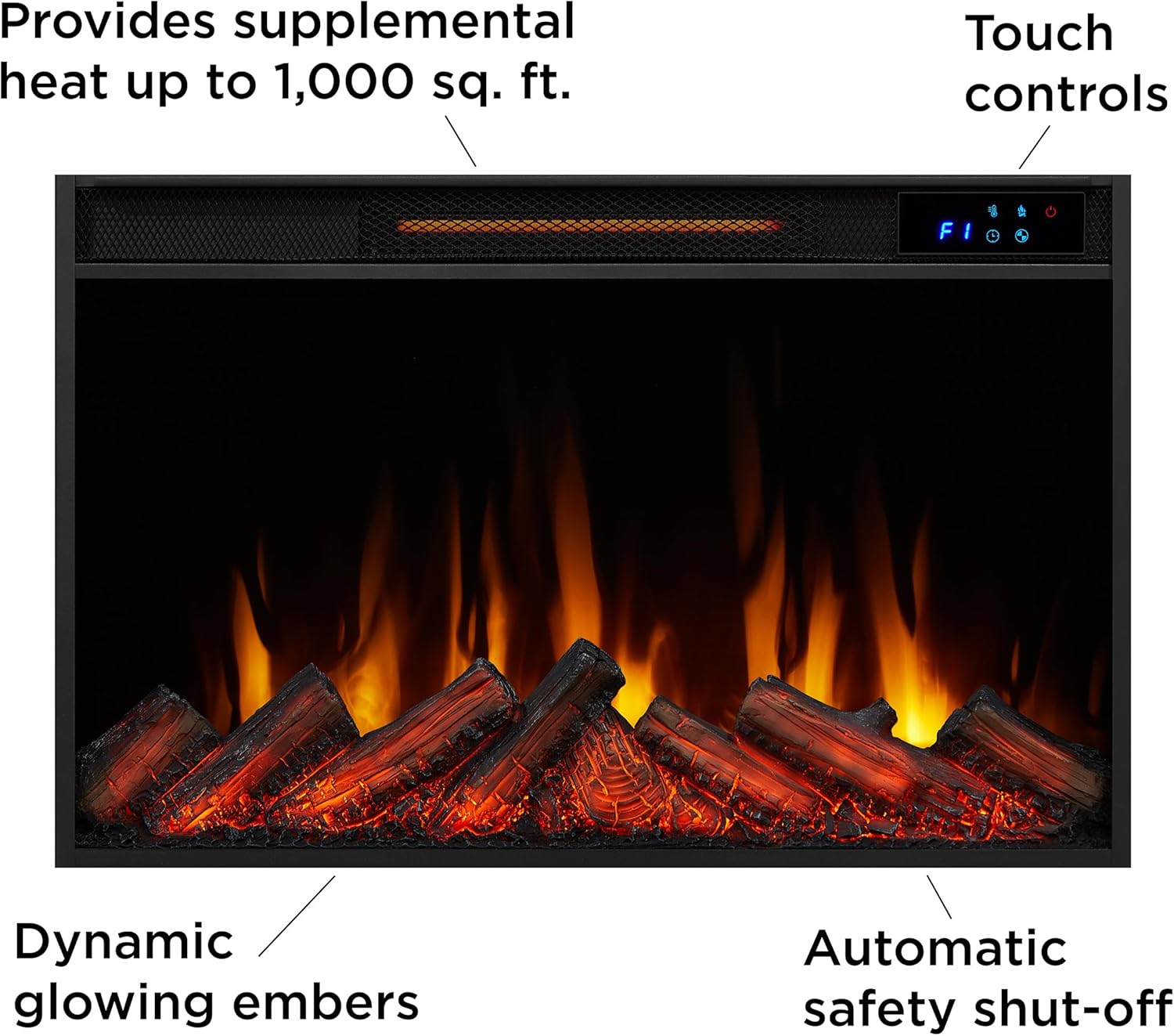 Real Flame Marshall 49" Slim Electric Fireplace with Mantel for Living Room or Bedroom, Replaceable Fireplace Insert Heater, Realistic Log and Flame Effect, Remote Control, White
