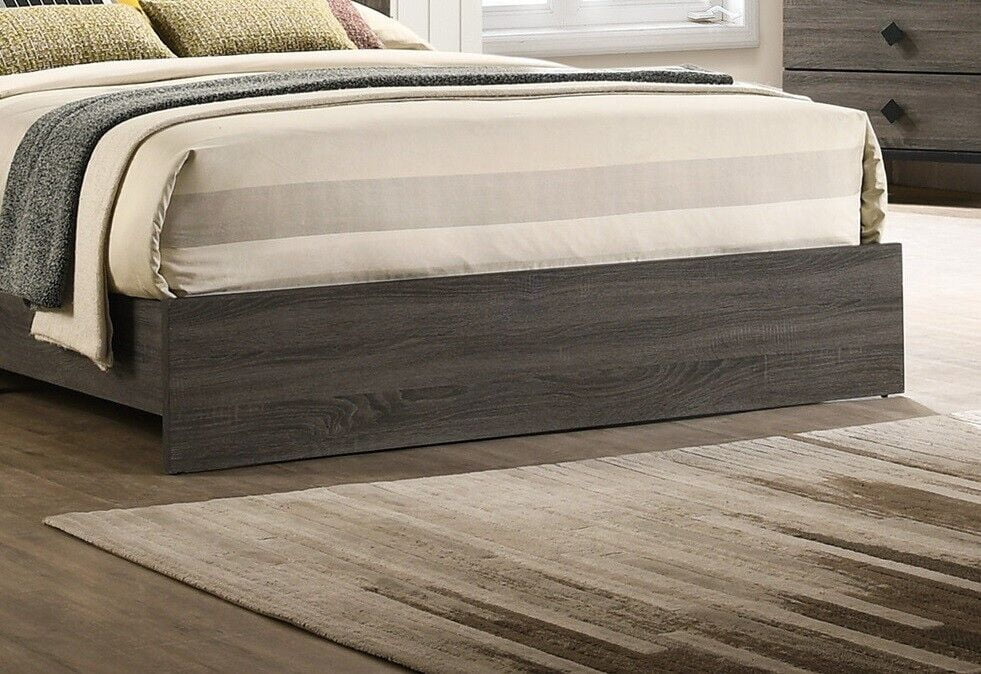Queen Size Bed And 2x Nightstands Gray Finish Transitional Style Wooden Bedroom Tufted Headboard Bedframe 3pc Furniture Set