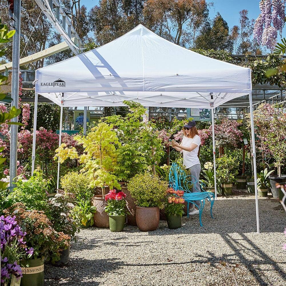 EAGLE PEAK 10' x 10' Heavy Duty Commercial Canopy Tent Pop Up Industrial Instant Canopy Shelter with 100 Square Feet of Shade (White)