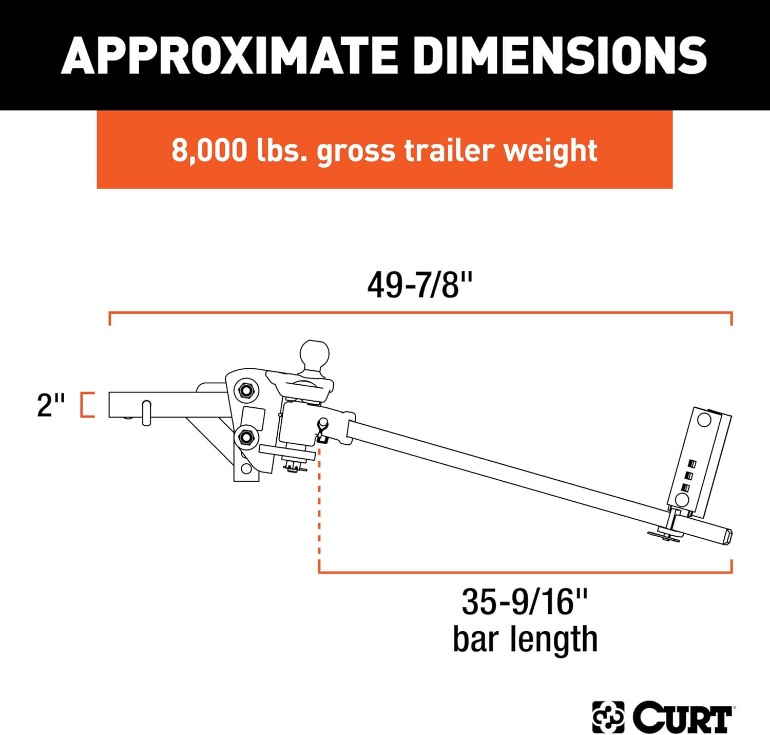 CURT 17499 TruTrack 4P Weight Distribution Hitch with 4x Sway Control, Up to 8K, 2-Inch Shank