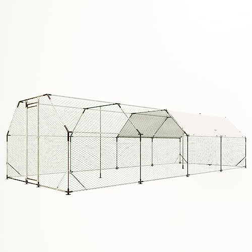 Large Metal Chicken Coop Run with Cover,13 x 10 x 6.4 FT Walk-in Poultry Cage Run with Lockable Doors,Chicken Pen for Outdoor, Backyard, and Farm,Suitable for Chickens and Other Poultry